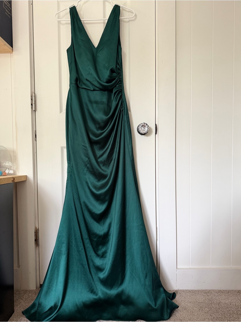 Revelry Emerald Green Satin V-Neck Maxi Dress